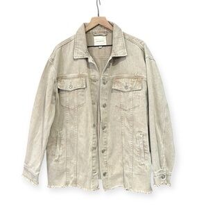 Thread & Supply Frayed Hem Denim Jacket Tan Size Large